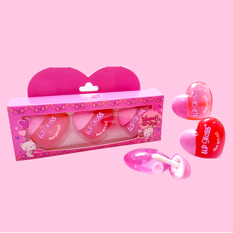 Forma de corazón hidratizar color amor lip gloss 3pcs set