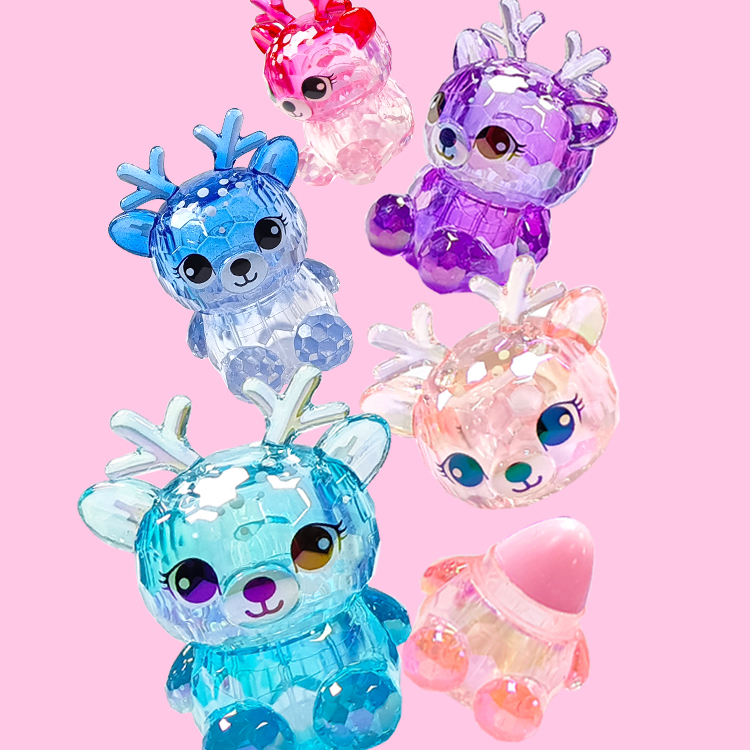 Forma de animal de alces con cara de diamante hidratan el modelo de bálsamo labial colorido C5606